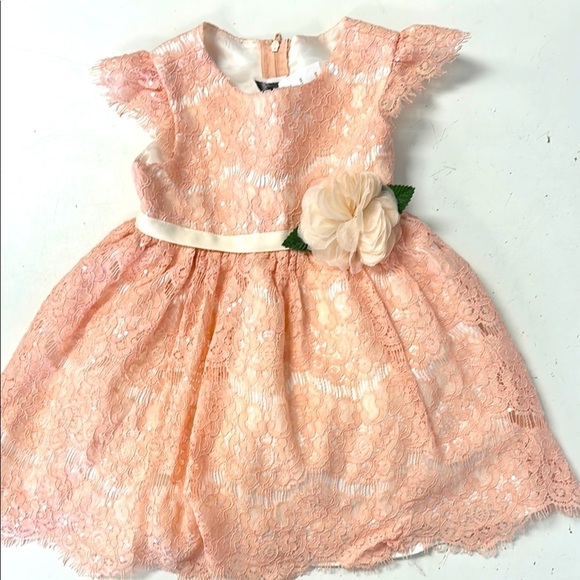 Rare Editions Peach Lace Spring Easter Special Occasion Dress 24m - Picture 1 of 5